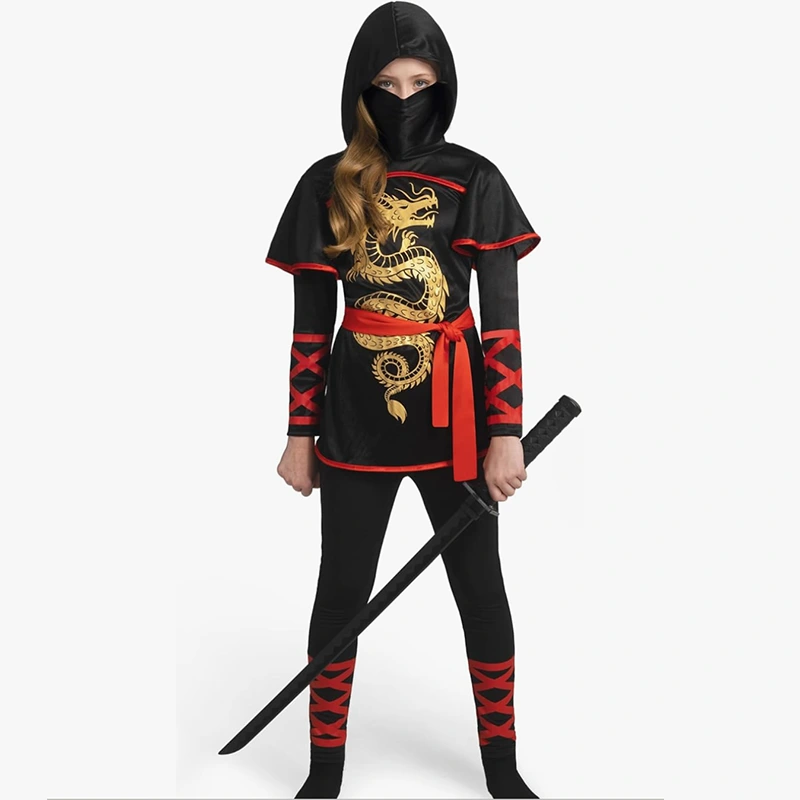 Disfraz de ninja para niñas con máscara y fajín en la cintura