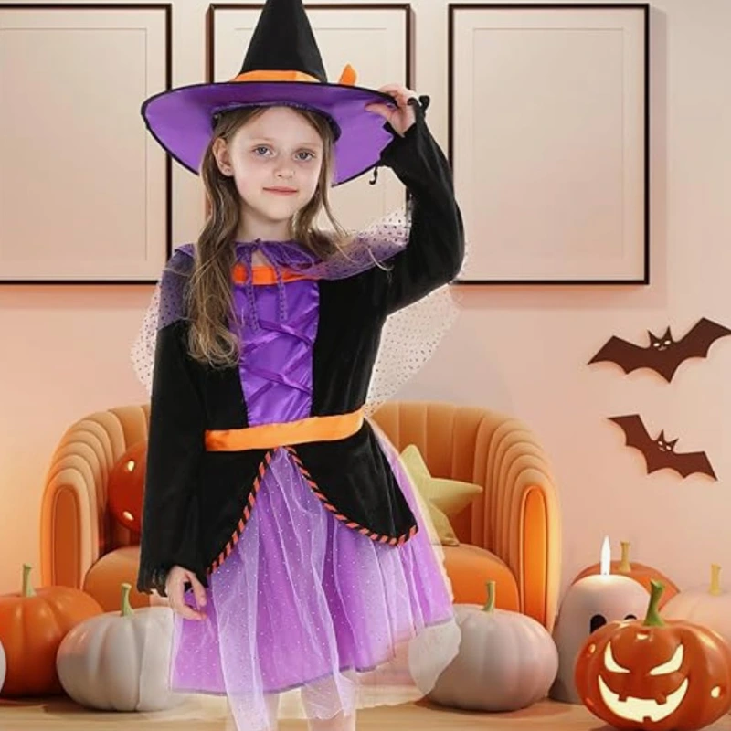 Storybook Character Day Kids Witch Costume With Lace Trim